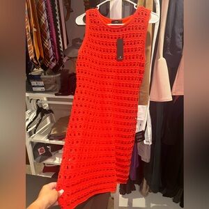 large lulus red knit crochet dress NWT